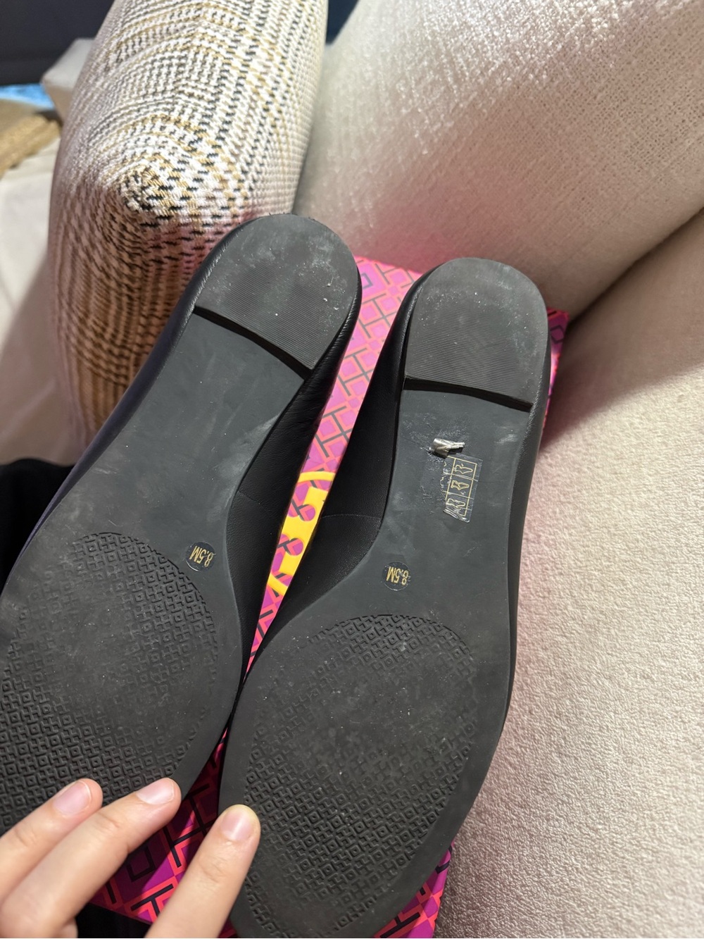 Tory Burch Black Leather Logo Ballet Flats - Picture 8 of 13